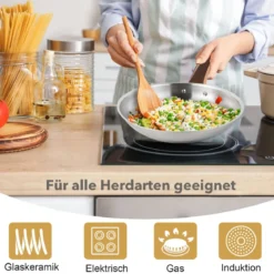 11-Teiliges Kochgeschirr Set mit Transparenten Deckeln & Dreilagigem Boden Silber + Roségold