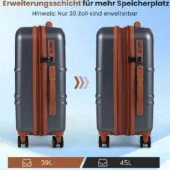 3-teiliges Kofferset Hartschalen Kofferset mit TSA-Schloss Teleskop-Aluminiumgriff & 4 Rollen Grau