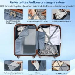 3-teiliges Kofferset Hartschalen Kofferset mit TSA-Schloss Teleskop-Aluminiumgriff & 4 Rollen Grau