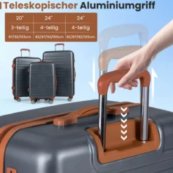 3-teiliges Kofferset Hartschalen Kofferset mit TSA-Schloss Teleskop-Aluminiumgriff & 4 Rollen Grau