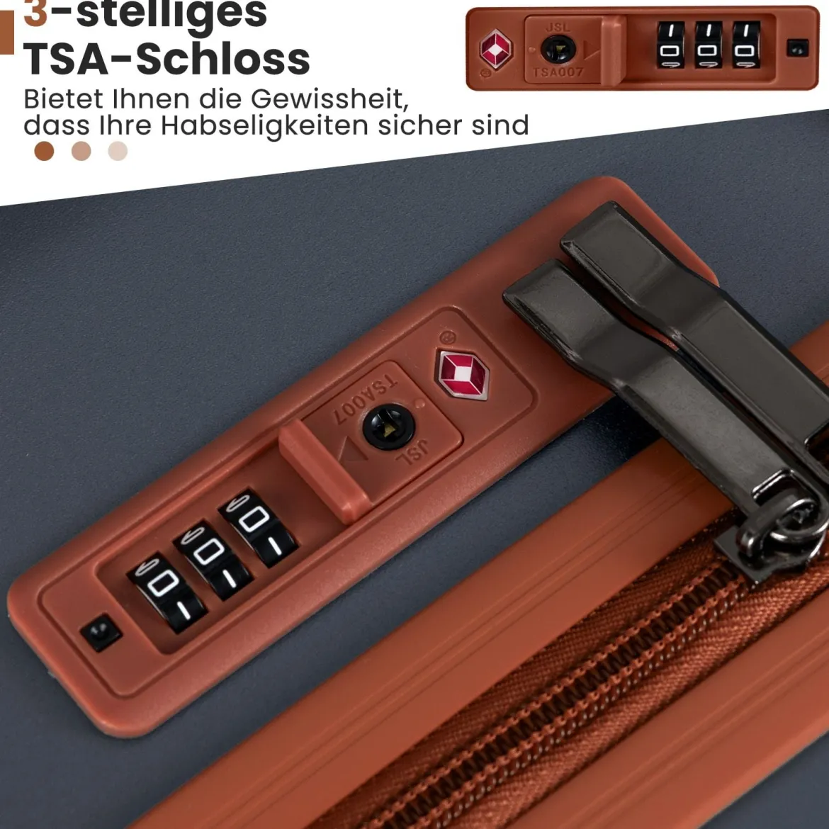 3-teiliges Kofferset Hartschalen Kofferset mit TSA-Schloss Teleskop-Aluminiumgriff & 4 Rollen Grau