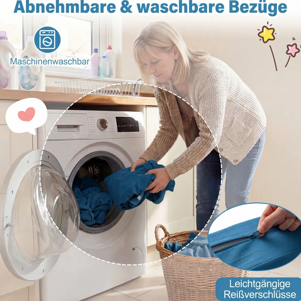 10-Teiliges Modulares Spielsofa Kindersofa mit Abnehmbarem & Waschbarem Bezug aus Wildleder Blau/Grau/Beige
