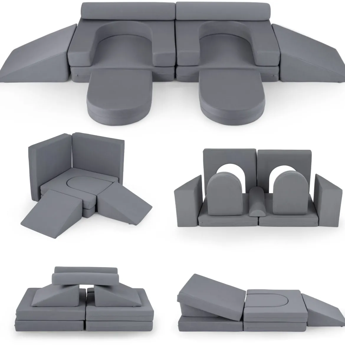 10-Teiliges Modulares Spielsofa Kindersofa mit Abnehmbarem & Waschbarem Bezug aus Wildleder Blau/Grau/Beige