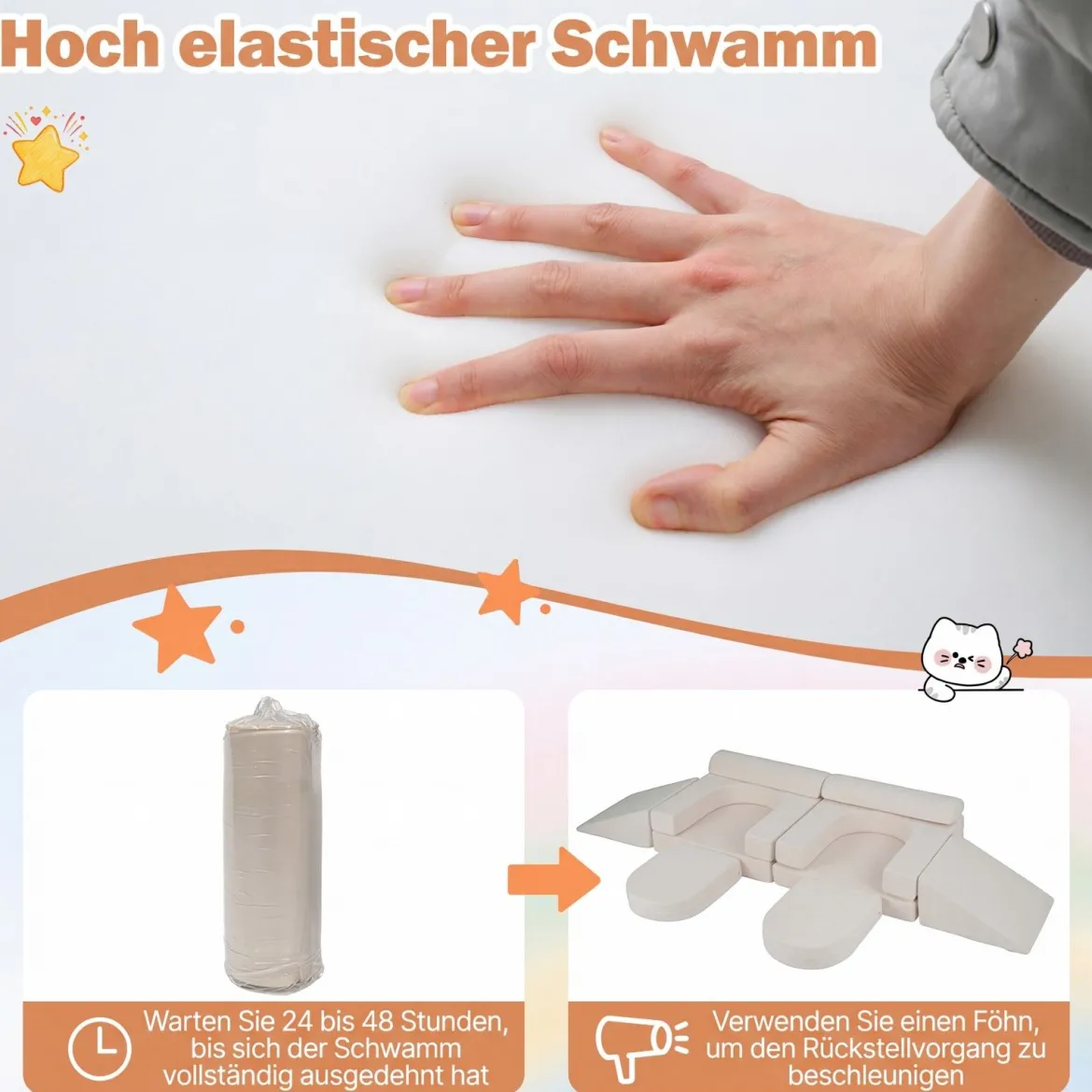 10-Teiliges Modulares Spielsofa Kindersofa mit Abnehmbarem & Waschbarem Bezug aus Wildleder Blau/Grau/Beige
