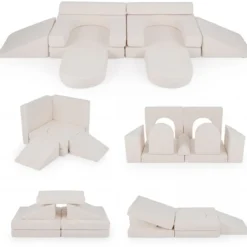 10-Teiliges Modulares Spielsofa Kindersofa mit Abnehmbarem & Waschbarem Bezug aus Wildleder Blau/Grau/Beige
