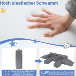10-Teiliges Modulares Spielsofa Kindersofa mit Abnehmbarem & Waschbarem Bezug aus Wildleder Blau/Grau/Beige