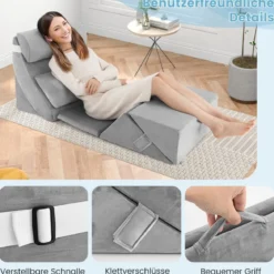 7-teiliges Orthopädisches Keilkissen-Set mit Waschbarem Bezug Verstellbares Bettkeilkissen Grau
