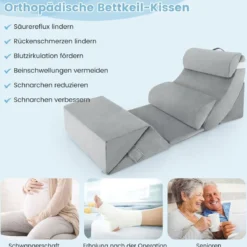 7-teiliges Orthopädisches Keilkissen-Set mit Waschbarem Bezug Verstellbares Bettkeilkissen Grau
