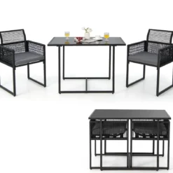 3-Teiliges Outdoor-Dining-Set mit Klappbarer Rückenlehne & Sitzkissen Terrassenmöbel-Set