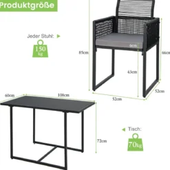 3-Teiliges Outdoor-Dining-Set mit Klappbarer Rückenlehne & Sitzkissen Terrassenmöbel-Set