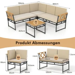 4-teiliges Outdoor Ecksofa-Set L-förmiges Gesprächsset mit Kissen & Sitzfläche Gartenmöbel Beige