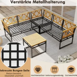 4-teiliges Outdoor Ecksofa-Set L-förmiges Gesprächsset mit Kissen & Sitzfläche Gartenmöbel Beige