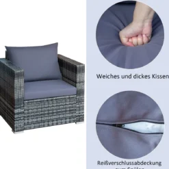 3-teiliges Outdoor Rattanmöbel-Set Polyrattan Set Rattanmöbel Garten Sitzgruppe Grau