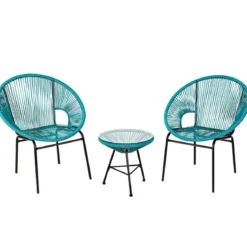 3-teiliges PE-Rattan Möbelset Outdoor Bistro-Set mit Glastisch & 2 Terrassenstühle 72,5 x 65,5 x 82,5 cm Grün