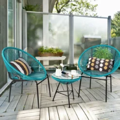 3-teiliges PE-Rattan Möbelset Outdoor Bistro-Set mit Glastisch & 2 Terrassenstühle 72,5 x 65,5 x 82,5 cm Grün