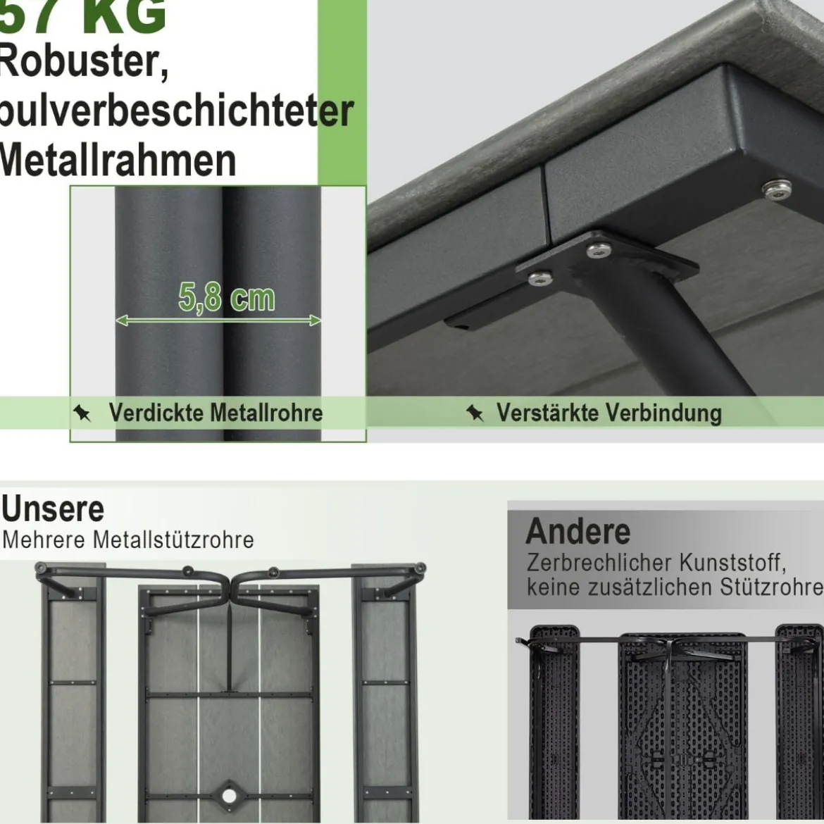 3-teiliges Picknicktisch & Bank-Set mit Holzähnlicher Textur für 8 Personen Grau