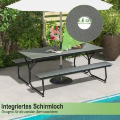 3-teiliges Picknicktisch & Bank-Set mit Holzähnlicher Textur für 8 Personen Grau