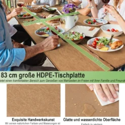 3-teiliges Picknicktisch & Bank-Set mit Holzähnlicher Textur für 8 Personen Braun