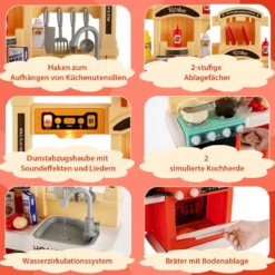 42-Teilige Spielküche Kinderküche mit Dampf- & Kocheffekten Orange 66 x 23 x 83 cm
