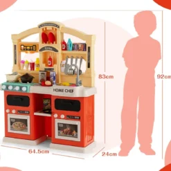 42-Teilige Spielküche Kinderküche mit Dampf- & Kocheffekten Orange 66 x 23 x 83 cm