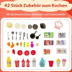 42-Teilige Spielküche Kinderküche mit Dampf- & Kocheffekten Orange 66 x 23 x 83 cm