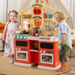 42-Teilige Spielküche Kinderküche mit Dampf- & Kocheffekten Orange 66 x 23 x 83 cm