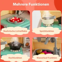 42-Teilige Spielküche Kinderküche mit Dampf- & Kocheffekten Orange 66 x 23 x 83 cm