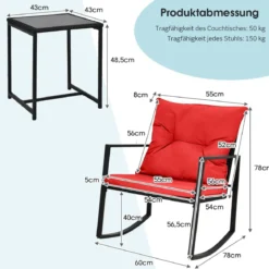 3-Teiliges Schaukel-Bistro-Set Outdoor-Geflechtmöbel-Set Rot