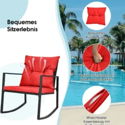3-Teiliges Schaukel-Bistro-Set Outdoor-Geflechtmöbel-Set Rot