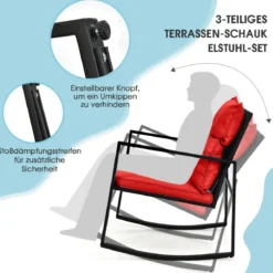 3-Teiliges Schaukel-Bistro-Set Outdoor-Geflechtmöbel-Set Rot