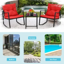 3-Teiliges Schaukel-Bistro-Set Outdoor-Geflechtmöbel-Set Rot
