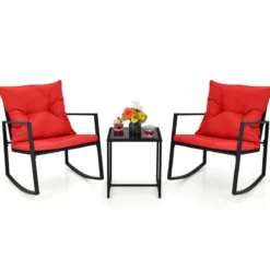 3-Teiliges Schaukel-Bistro-Set Outdoor-Geflechtmöbel-Set Rot