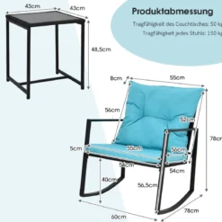 3-Teiliges Schaukel-Bistro-Set Outdoor-Geflechtmöbel-Set 60 x 78 x 78 cm Türkis