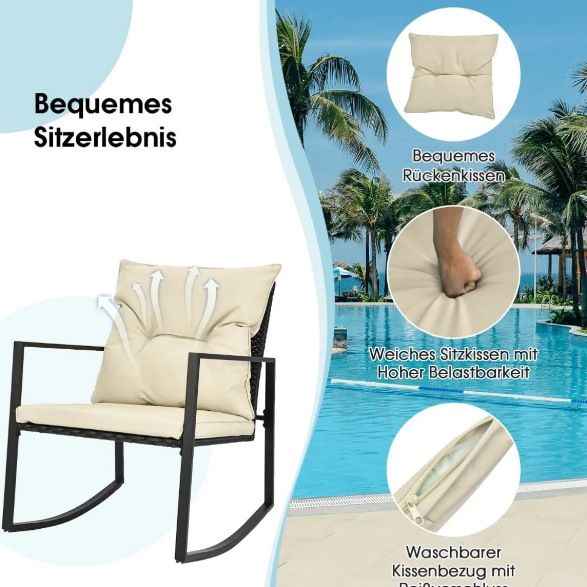 3-Teiliges Schaukel-Bistro-Set Outdoor-Geflechtmöbel-Set Beige