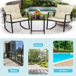 3-Teiliges Schaukel-Bistro-Set Outdoor-Geflechtmöbel-Set Beige