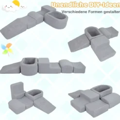 5-teiliges Schaumstoffbausteine für Kleinkinder Softbausteine mit Bällebad (ohne Bälle) & Sherpa-Bezügen Indoor Grau
