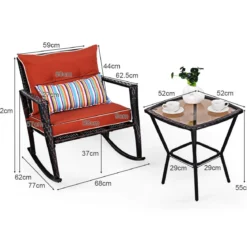 3-teiliges Set mit Lendenkissen Allwetter-Schaukelstühle Outdoor-Set 68 x 77 x 82 cm Rot + Schwarz