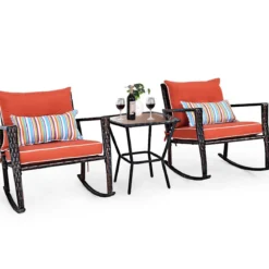 3-teiliges Set mit Lendenkissen Allwetter-Schaukelstühle Outdoor-Set 68 x 77 x 82 cm Rot + Schwarz