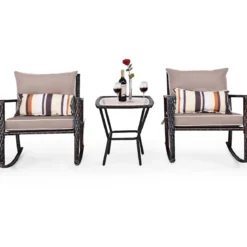 3-teiliges Set Rustikales Outdoor-Set mit abnehmbaren Sitzkissen 68 x 77 x 82 cm Braun + Schwarz