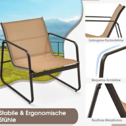 3-Teiliges Terrassen-Gesprächsset Outdoor-Metallstuhl- und Tischset Braun