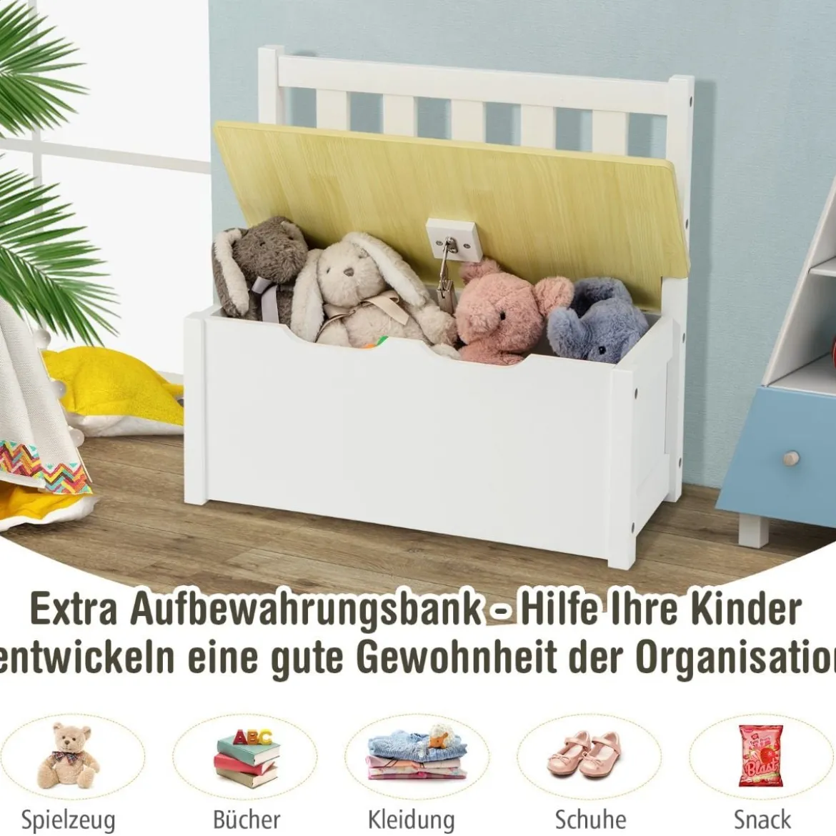 4-teiliges Tisch- und Stuhl-Set für Kinder 2 in 1 Set aus Holz für Kleinkinder Natur + Weiß