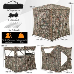 5-teiliges zerlegbares Jagdversteck für 2–3 Personen 360° durchsichtiges Jägerzelt