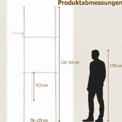 Teleskopstange Kleiderständer Höhen- und Breitenverstellbar Kleiderständer aus Metall mit 2 Stange