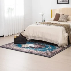 Teppich für Schlafzimmer mit Goldenem Diamant-Samt Vintage-Teppich 200 x 140 cm