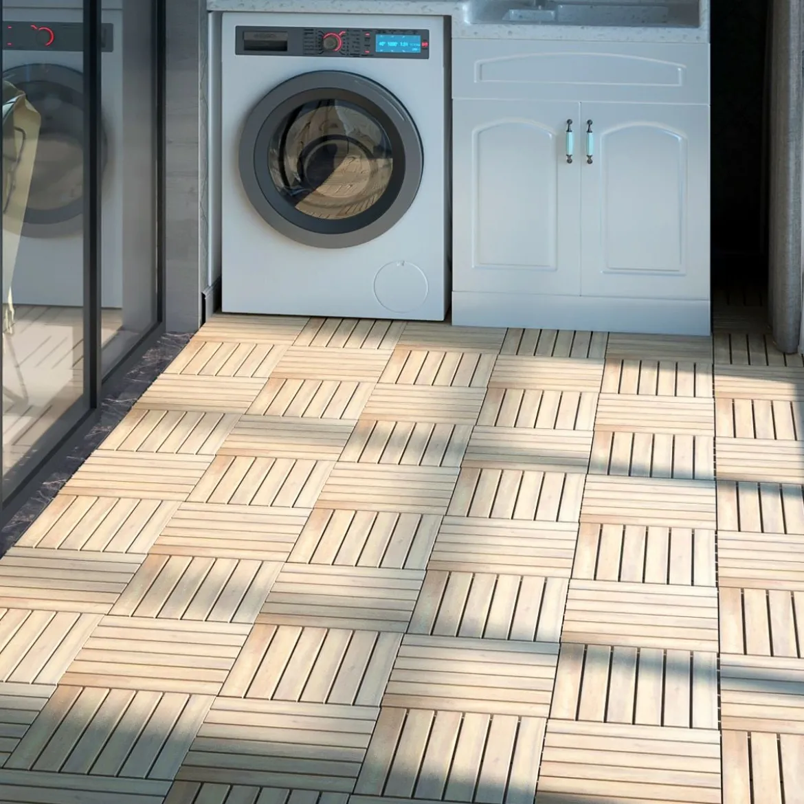 Terrassenfliesen aus Akazienholz Indoor und Outdoor Bodenbelag 30 x 30 x 2,5 cm Braun