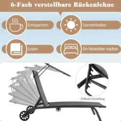 Terrassenliege Outdoor-Liegestuhl mit Rädern Strandliege aus Metall Grau