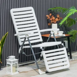 Terrassenliegestuhl mit Fußstütze Klappbarer Liegestuhl Weiß
