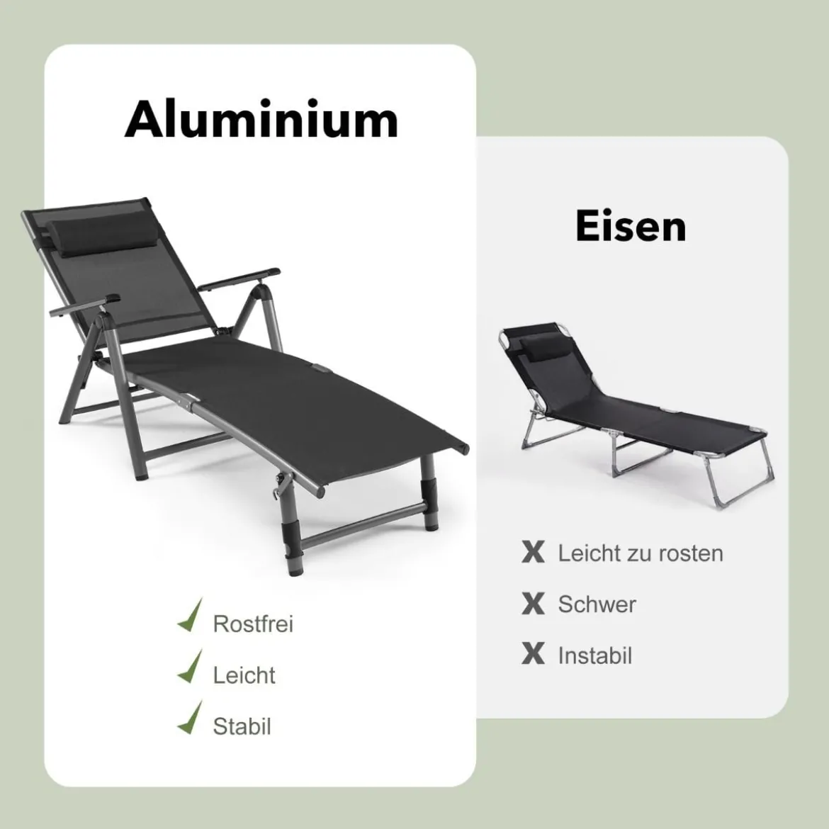 Terrassenliegestuhl Outdoor-Terrassenstuhl Klappliege mit 8 verstellbaren Rücken Schwarz
