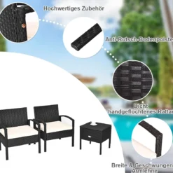 Terrassenmöbel-Set 3 Stück Allwetter-PE-Rattan-Conversation-Set Schwarz