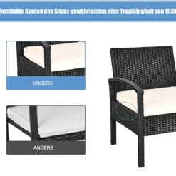 Terrassenmöbel-Set 3 Stück Allwetter-PE-Rattan-Conversation-Set Schwarz